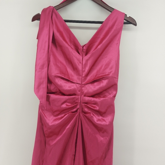 ELIZA J  Pink Satin Shoulder Bow Pooled Train Sleeveless Gown Dress 10 - Picture 12 of 14